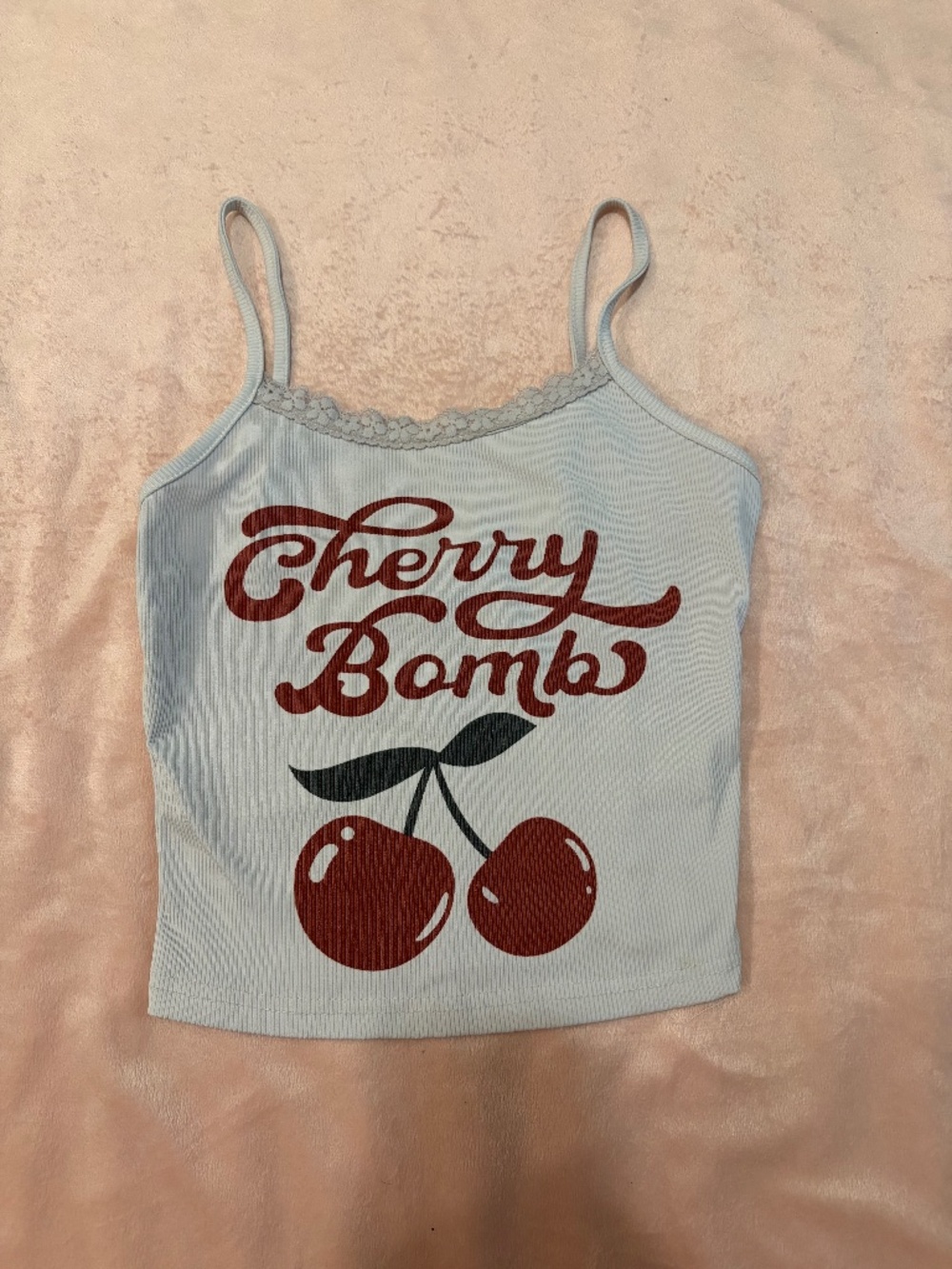 ROMWE Cherry Bomb Blue Lace Trim Tank Top